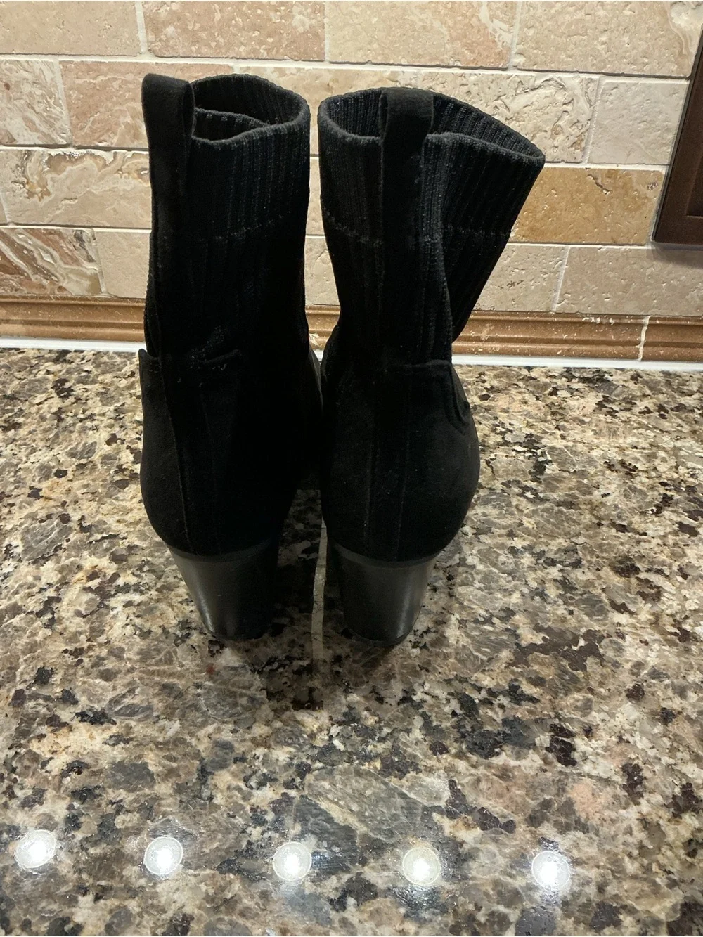 Time and Tru Black Knit-Top Ankle Boots